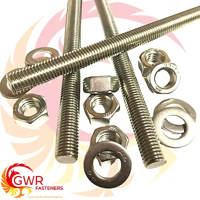 M4 A4 MARINE STAINLESS Threaded Bar + FULL NUTS + WASHERS - Rod Studding 4mm • £5.71