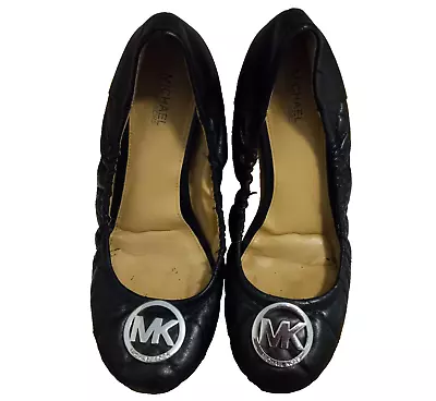 Michael Kors Womens Logo Ballet Flats Shoes Size 8 Black Quilted • $29.95