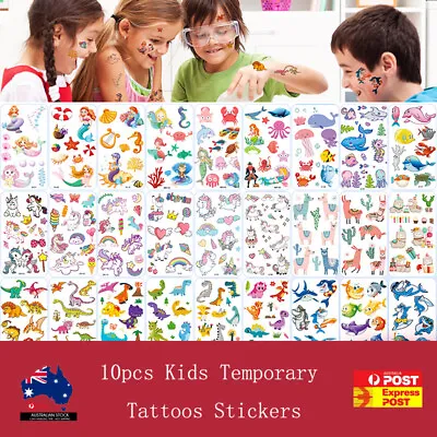 $6.49 • Buy 10pcs Kids Temporary Tattoos Stickers Boys Girls Party Unicorn Princess Cartoon