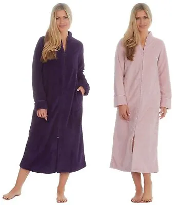 £24.99 • Buy Ladies Zip Front Super Soft Embossed Long Dressing Gown Robe Small Medium Large
