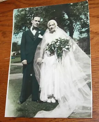 Vintage Antique Photo Photograph Wedding Portrait Hand Colored Tinted 7x10 1920s • $19.94