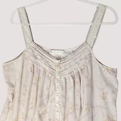 Vtg Eileen West Cottagecore Nightgown Sz L Floral Shell Button Peignoir Pink • $48.04