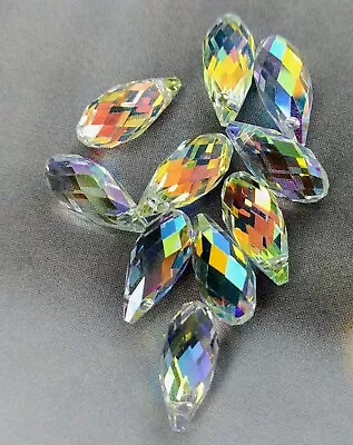 10pc 6.5x13mm Crystal Clear AB Round Drop Teardrop Austria Glass Beads Pendant • £2.99