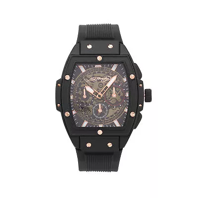 Ed Hardy Men's Black Textured Silicone Strap Watch 48mm • $24.99