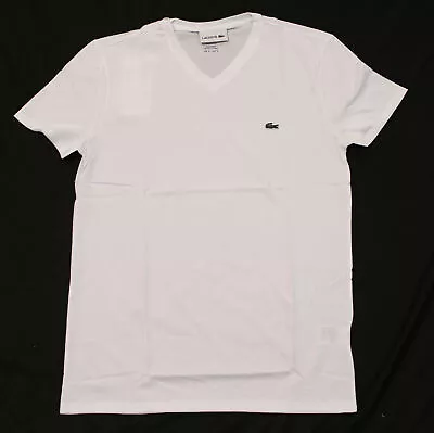 $49.99 • Buy Lacoste Men's V-Neck Pima Cotton Jersey S/S T-Shirt LV5 White TH6710 Small NWT