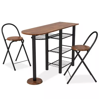3 Pcs Retro Dining Table Bar Set Kitchen Folding Chairs W/ 4 Tier Storage Shelf • $98.96