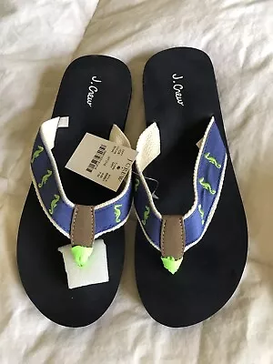 New Women J. Crew Navy Neon Green Size 7 Comfort Flip Flops Shoes Sandals • $15