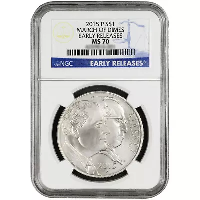 2015-P UNC $1 Silver March Of Dimes NGC MS70 Early Releases • $74.95