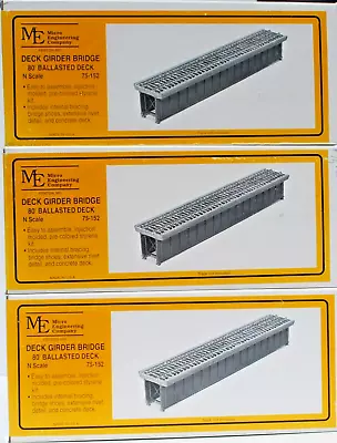 3 X Girder Bridges - 80' Ballasted Deck. N Scale. Micro Engin'g. Part# 75-152. • $45.04