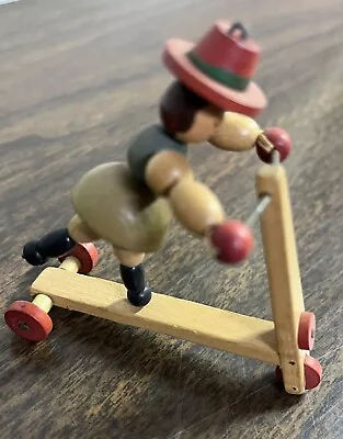 Vintage Wooden Girl Riding Scooter Made In Austria 3” Tall 2.5” Wide • $8