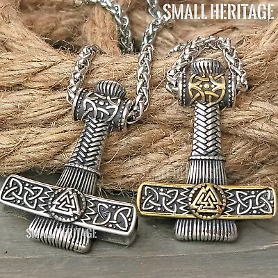  Viking Mjolnir Necklace Stainless Steel Thor Valknut Hammer Pendant Norse Men • $22.72