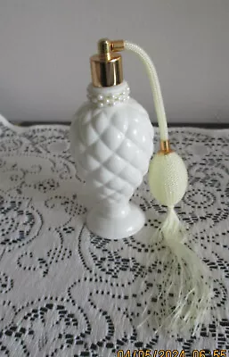 Vintage White Glass Perfume Bottle With Atomizer Spray Bulb & Tassel Empty • $9.99