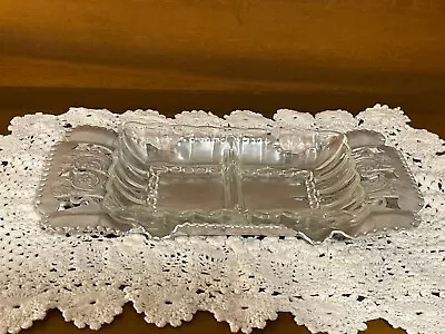 Vintage Etched Aluminum Tray With Divided Clear Glass Serving Dish 10.5 X 5.5  • $20