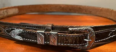 Vintage Tex Tan Brown Tooled Leather Silver Belt Sz 40 Mens Western • $32.50