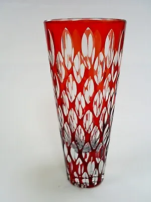 Beautiful Val St Lambert Style Red Cut To Clear Optical Faceted Art Glass Vase • £59.99