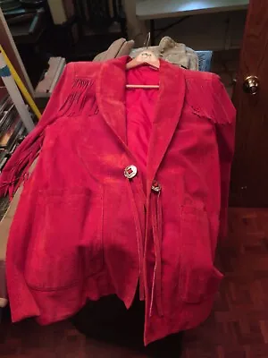 $45 • Buy Sport Fringe Red Genuine Leather Jacket Sz M  Very Good Condition 