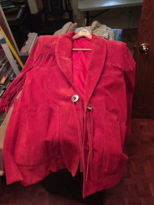 $45 • Buy Sport Fringe Red Genuine Leather Jacket Sz M  Very Good Condition 