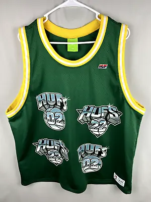 HUF Basketball Jersey Mens 2XL Green Seattle Supersonics Colors Kemp Payton Logo • $24.99