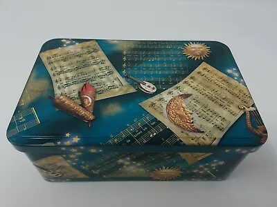 Celestial Teal Music Box Tin Classical Tune Notes Sun Moon Haeberlein - Metzger • $14.99