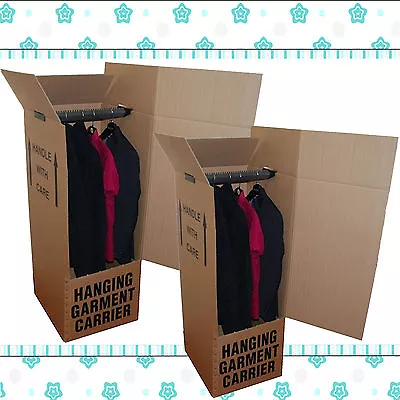 3 X STRONG EXTRA LARGE WARDROBE REMOVAL MOVING CARTONS BOXES WITH HANGING RAILS • £31.01