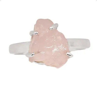 Natural Morganite Rough - Madagascar 925 Silver Ring Jewelry S.8 CR23796 • $15.99