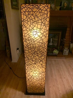 $450 • Buy RARE Vintage Mid / Late Century Woven Wood & Fiberglass Column Floor Lamp
