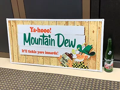  MOUNTAIN DEW  EMBOSSED METAL ADVERTISING SIGN (29.5 X 14.5 ) EXCELLENT COND • $128