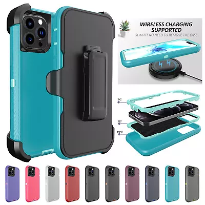 For IPhone 15 14 13 12 11  Pro Max Shockproof Rugged Heavy Duty Case +Belt Clip • $19.68