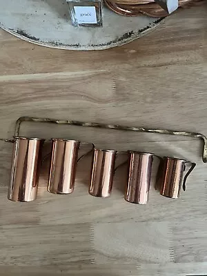 Vintage 6 Piece Copper/Brass Tall Liquid Measuring Cups & Wall Mount • $35