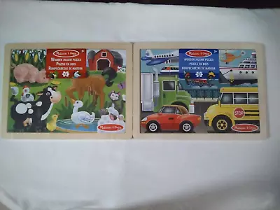 Melissa & Doug 12 Piece Farm  Animal  & Vehicles  Wooden  2 Puzzle • $42