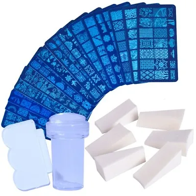 1 Set Nail Plates Geometry Lace With Jelly Stamper Scrapper Sponge Manicure Tool • $17.63