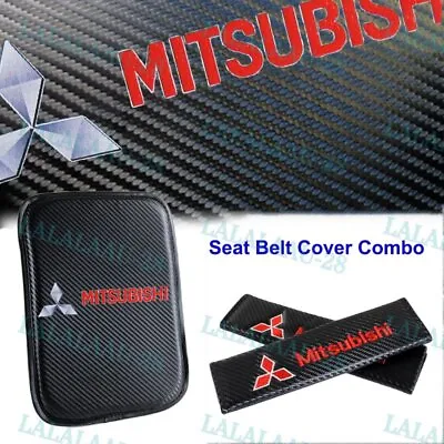 New Carbon Fiber For MITSUBISHI Center Armrest Cushion Mat Pad + Seat Belt Cover • $14.41