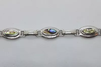Vintage Signed Mark Wasserman Samara Mws Sterling Silver Abalone Panel Bracelet • $25