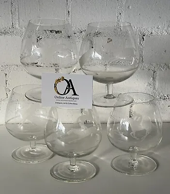 Lovely Antique Set Of 5 Circa 1900’s Etched Horse Racing Brandy Snifter Glasses • £125