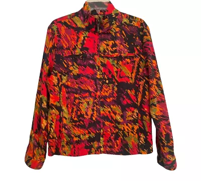 ERIN LONDON Colorful All Over  Abstract Print Zip Up Front Jacket Size Large • $14.95