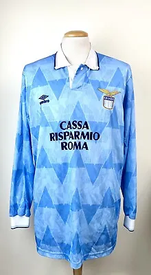 VINTAGE ORIGINAL LAZIO 1990 UMBRO MATCH WORN PLAYER SHIRT No.2 ITALY MAGLIA • $621.66