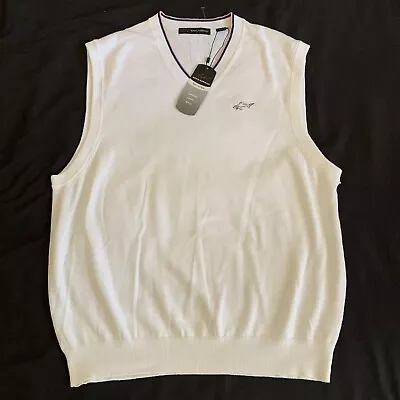 GREG NORMAN Comfort Luxury Style White Golf V-neck Sweater Vest Cotton Sz L/G • $29.99