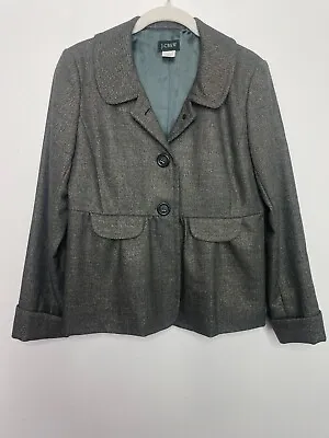 J.Crew Metallic Virgin Wool Jacket Sz 6 Gray Peter Pan Collar Button Front Lined • $30