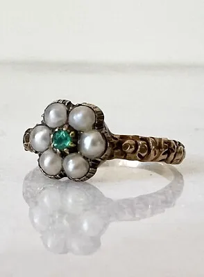 £2023.78 • Buy Rare Antique Georgian Poison Locket Ring Solid 15k Rose Gold  Emerald & Pearl