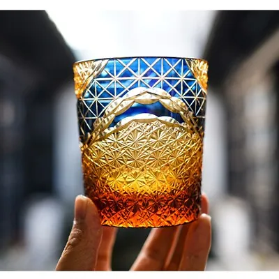 Rocks Whiskey Glasses Edo Kiriko Crystal Whisky Glass Cup Drinkware 9oz Blue • $59.20