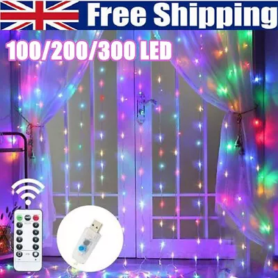 100-300 LED Curtain Fairy String Lights Battery Operated Xmas Party UK 1-3M. • £6.69