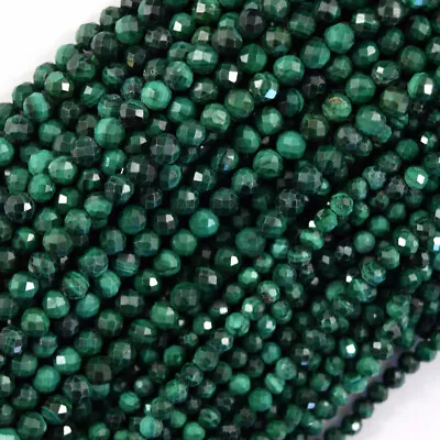 Natural Faceted Green Malachite Round Beads Gemstone 15.5  Strand 3mm 4mm • $9.99