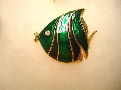 Vtg Gold Tone Greenblue Enamel Epoxy Fish Pin • $1