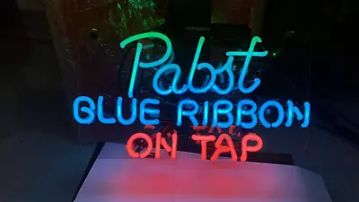 Pabst Blue Ribbon On Top Beer Bar Club Real Glass NEON Light Sign Wall Decor K1 • $99.99