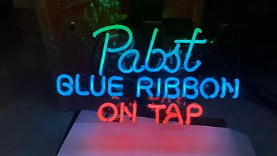 Pabst Blue Ribbon On Top Beer Bar Pub Real Glass NEON Light Sign Wall Decor K1 • $99.90