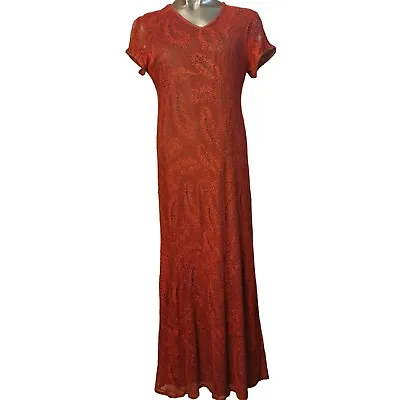 Vintage Superstiton New York Women's Red Laced Short Sleeve Long Dress 16 • $65