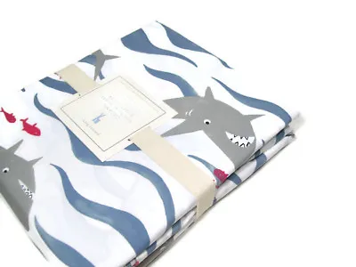 Pottery Barn Kids Organic Cotton Nautical Shark Full Queen Duvet Cover New • £58.30