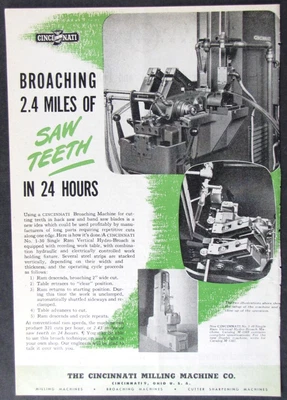 £9.66 • Buy Vintage 1945 Cincinnati Broaching Broach Machine Tool Print Ad