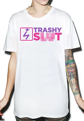 £12.95 • Buy Trashy Sl*t T Shirt  - Sex Cute Women's Cropped Crop Top -  Pee Porn Anal