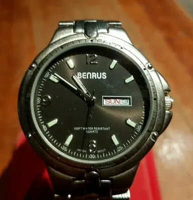 Vintage Benrus Quartz Sports Watch - Black Dial - Stainless Steel - Day Date • $90
